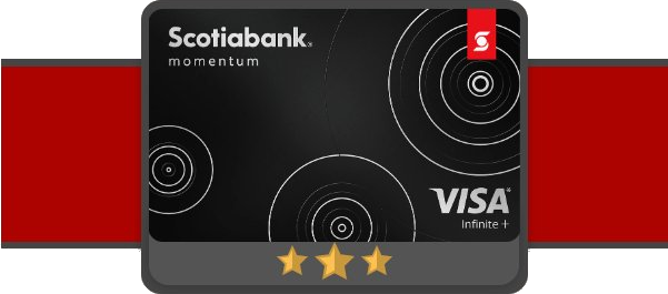 Photo of the Scotia Momentum No-Fee Visa Infinite* Card on a red background