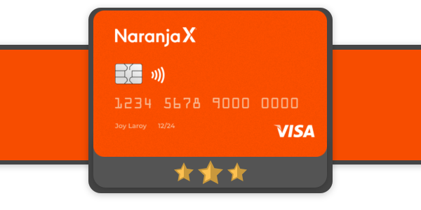 Ícono de la tarjeta de crédito Naranja X visa en un fondo naranja
