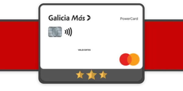 Tarjeta Galícia Más PowerCard en un fondo rojo