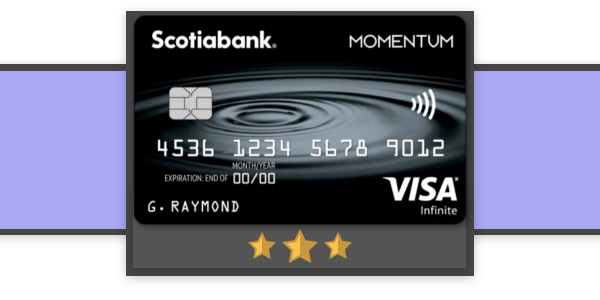 Photo of the Scotia Momentum No-Fee Visa Infinite* Card on a purple background