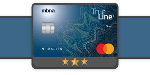 Icon of the MBNA True Line Mastercard card on a blue background banner.