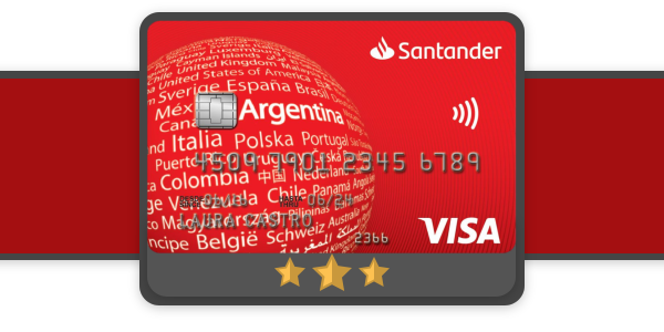 Ícono de la tarjeta Santander Visa Internacional en un banner con fondo rojo